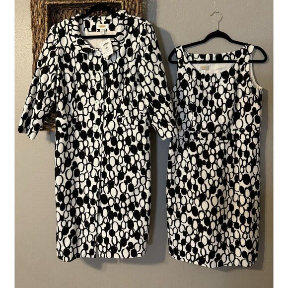 Talbots Dress & Long Jacket Blazer Suit Black Ivory Pink 12 Cotton Mix MOD NWT - Picture 12 of 13